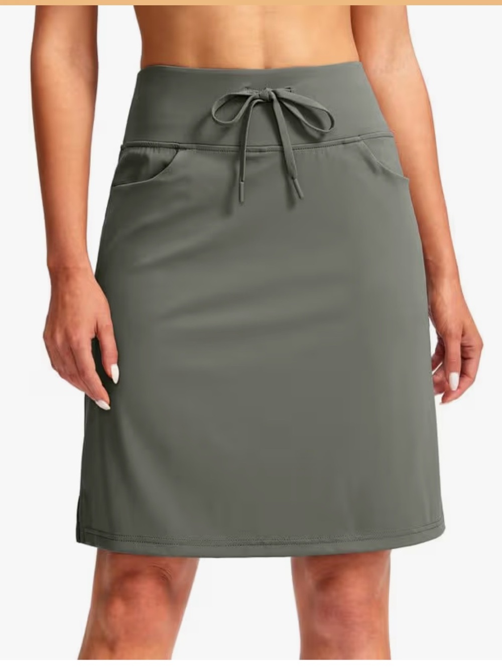 SANTINY Modest Knee Length High Waist Skirt in  Grey Sage
